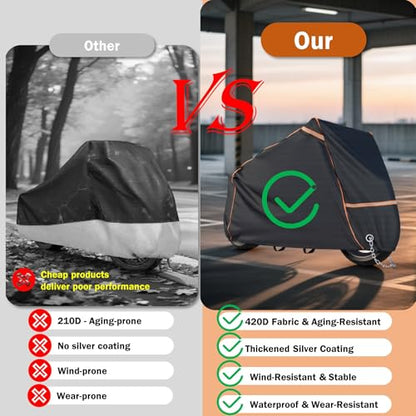 BENVOL 420D Heavy Duty Motorcycle Cover Waterproof Outdoor, 5000mm Rainproof Material Motorbike Cover with 2 Windproof Buckles, Lock Holes & Wide Reflective Strips, Anti-UV Sun Dust Protection - color: Black-XXL(96.5*41*51)