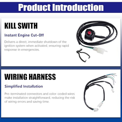 Wiring Loom Harness Kill Switch Ignition Coil Cdi Box Spark Plug Rebuild Kit for Kick Start Dirt Pit Bike ATV 50CC 70CC 90CC 110CC-160cc Buggy Go Kart Wire Harness