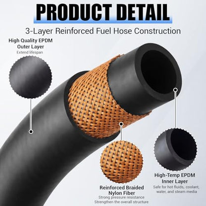Outus 3/4",50ft EPDM Heater Hose, 85PSI Black Coolant Hose Automotive - size: 3/4",50FT