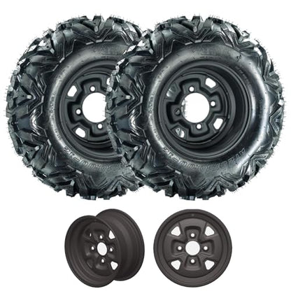 ATV/UTV Tires 25x10-12, 25x10x12 ATV Tires and Wheels Set, 6PR, 4x156 Bolt Pattern, 4+3 Offset, Compatible With UTV ATV Off-Road Vehicles, Set of 2