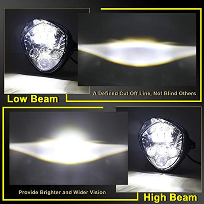 Motorcycle LED Headlight 7inch Hi Lo Beam White&Red DRL with Universal Motorcycle Mounts Bracket Compatible with Harley Honda Kawasaki Suzuki Yamaha