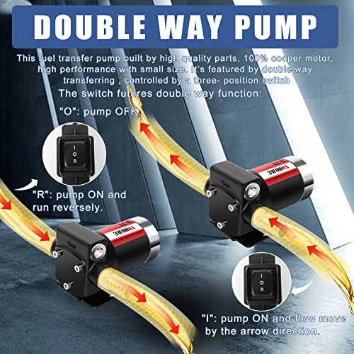 Gasoline Transfer Pump YOHOME DC 12V New DOUBLE WAY Cast Iron Fuel Transfer Pump 3.7GPM Overheating Stability With Built-in Bypass Fuel Pump Suitable For Gasoline, Diesel, Kerosene, Mineral oil - style: 12V 3.7GPM