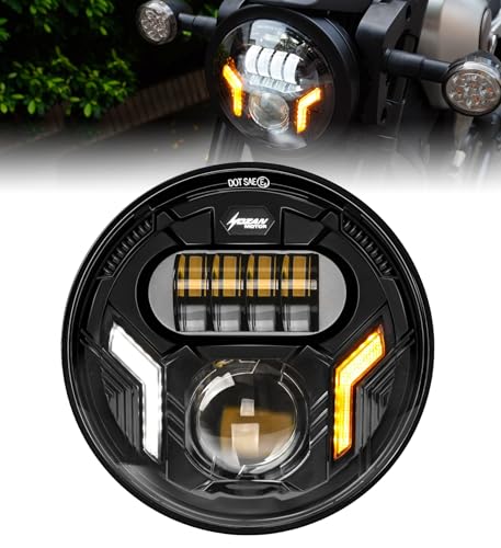 5.75 Inch Motorcycle Headlight Hi/Low Beam White DRL Amber Turn Signal Light for Iron 883 Dyna Street Bob Super Wide Glide Low Rider Night Rod Train Softail Deuce Custom Sportster - color: with Turn Signal Light