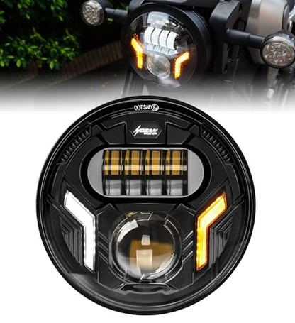 5.75 Inch Motorcycle Headlight Hi/Low Beam White DRL Amber Turn Signal Light for Iron 883 Dyna Street Bob Super Wide Glide Low Rider Night Rod Train Softail Deuce Custom Sportster - color: with Turn Signal Light