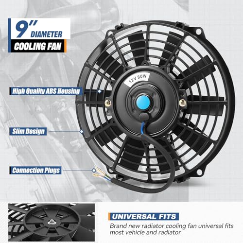 Auto Dynasty 9 inch Universal 12V Electric Radiator Cooling Fan Kit, Black - color: Black, size: 9 Inch Diameter