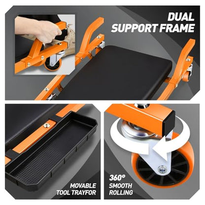 DNA MOTORING TOOLS-00272 Rolling Car Creeper with 3-leves Adjustable Headrest & 6 Casters,300lbs Max Weight Capacity,Orange - color: Orange