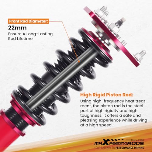 maXpeedingrods Coilovers for Mitsubishi Eclipse 2006-2012, for Mitsubishi Galant 2004-2012, 24 Levels Damper Adjustable Coilovers Suspension Kit, Height Adjustable Lowering Kit, Red - color: Red