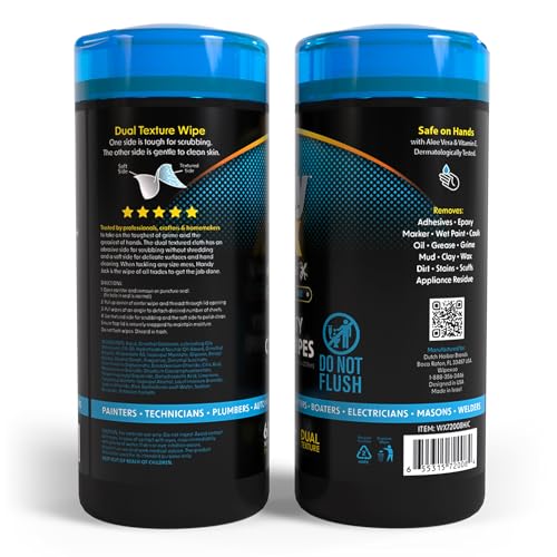 Wipex Handy Jack Heavy Duty Wipes, Dual Texture Cleaning Cloth – Used for Hands, Equipment, Tools, Garden, Automotive, Easily Removes Paint, Oil, Grease, & Dirt, 60 Count (Pack of 3) - size: 60 Count (Pack of 3), style: Canister