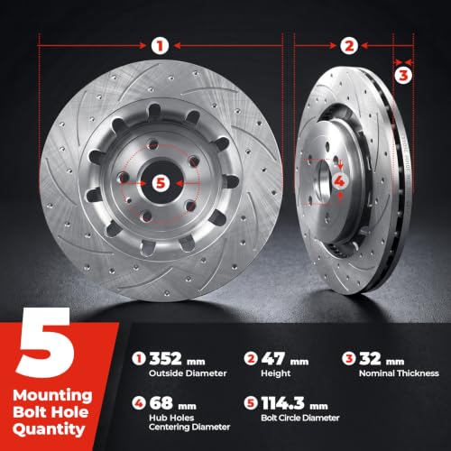 13.86 inch Front Drilled&Slotted Disc Brake Kit Replacement for Ford - size: S-54188+D1611