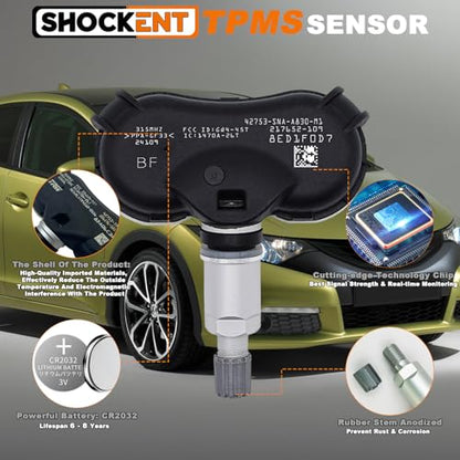 315MHz TPMS Sensor 42753TR3A81 Fits for:-Honda Civic 2008-2014, Fit 2009-2014, Odyssey 2011-2017, Insight 2010-2014, Element 2009-2011 Tire Pressure Monitoring Sensor Replacement-4PCS