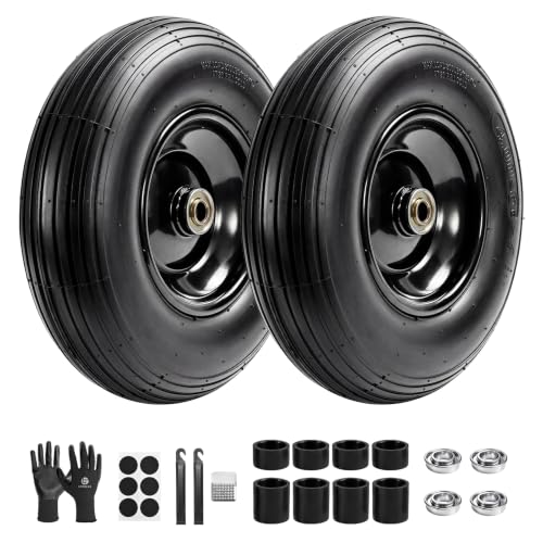(2-Pack) 4.00-6 Wheelbarrow Tires and Wheels, 13" Pneumatic Tire with 5/8" or 3/4" Bearings, Heavy Duty Replacement Wheel for Wheelbarrow, Garden Cart, Hand Truck