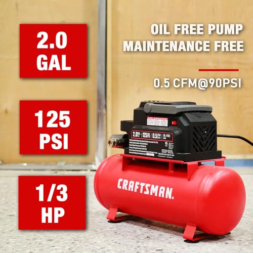 Craftsman 2 Gallon Portable Air Compressor, Oil-Free 125 PSI Hot Dog