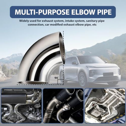 2-Pack 2-Inch 90-Degree Mandrel Bend Exhaust Elbow, 304 Stainless Steel, 0.047 Inch Wall Thickness, 125mm Back Arc Length, Ideal for Custom Exhaust Systems - size: 2 inches