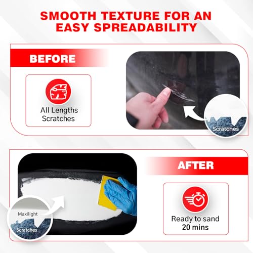 Roberlo Maxilight Superior Lightweight Body Filler - Repair for All Lengths Dents & Scratches, Perfect on Aluminum, Steel, Zinc, Galvanized & Fiberglass - Finish Putty, Smooth Finish - 3L + Hardener - size: 3 Liter (Pack of 2)