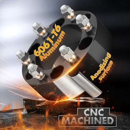 dynofit 2in 6x5.5 Wheel Spacers for 1999-2026 Silverado Siera1500 Yukon | 2019-2026 Ram 1500, Forged Aluminum Spacers Set Kit Compatible with Chevrolet GMC Cadillac M14x1.5 Stud 108mm Center Bore - size: 2 inch 108mm