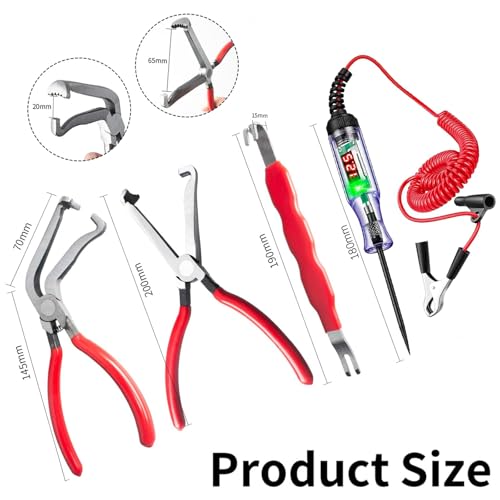 Electrical Disconnect Pliers Set – Automotive Electrical Tools & Connector Removal Tool Kit with Hose Clamp Pliers, Wire Terminal Separator, and Car Plug Connector - color: Red