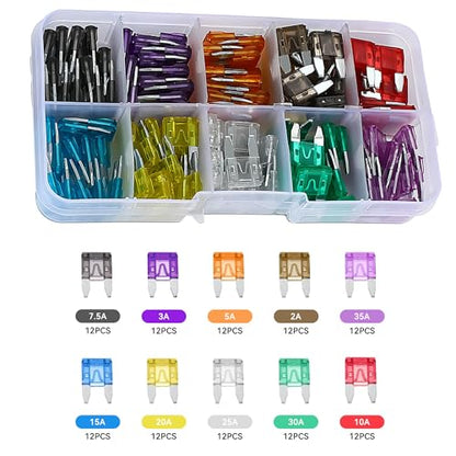 120 Piece Mini Blade Fuse Assortment Kit - size: 120PCS