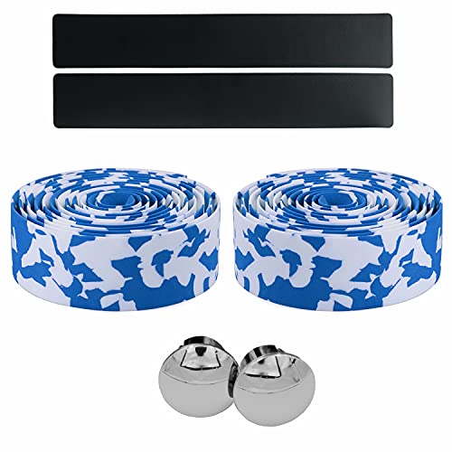 KINGOU White & Blue Camouflage EVA Road Bike Handlebar Tape Cycling Bar Tapes - 2PCS Per Set - color: white&blue