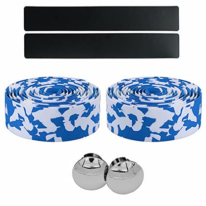 KINGOU White & Blue Camouflage EVA Road Bike Handlebar Tape Cycling Bar Tapes - 2PCS Per Set - color: white&blue