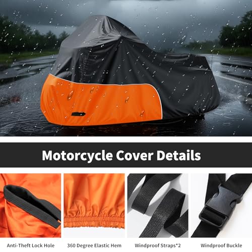 Motorcycle Cover Heavy Duty for Cruiser Touring Models, Orange - color: Orange, size: 107"-Side Box