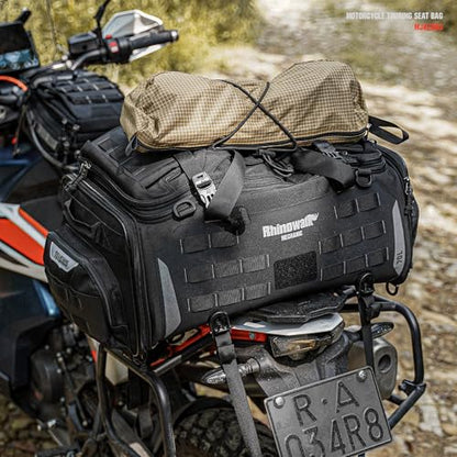 Rhinowalk Motorcycle Tail Bag - Expandable 50-70L Travel Luggage, Sport Saddle Bag, Waterproof Helmet Bag with Rain Cover, Backpack & Molle System-Black - color: Black 50-70L