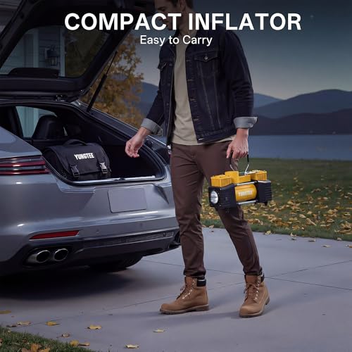 YUNGTEE Portable Tire Inflator, 12V 150 PSI Dual-Cylinder Air Compressor - color: Yellow