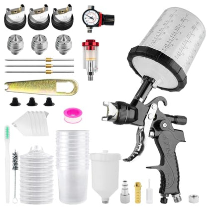 HVLP Spray Gun Kits with 1.4/1.7/2.5mm Nozzles 2 Cups Automotive Paint Guns - color: Black