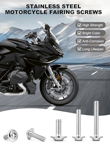 Chrome Motorcycle Fairing Bolt Kit, 195Pcs Stainless Steel M5 M6 - color: silver