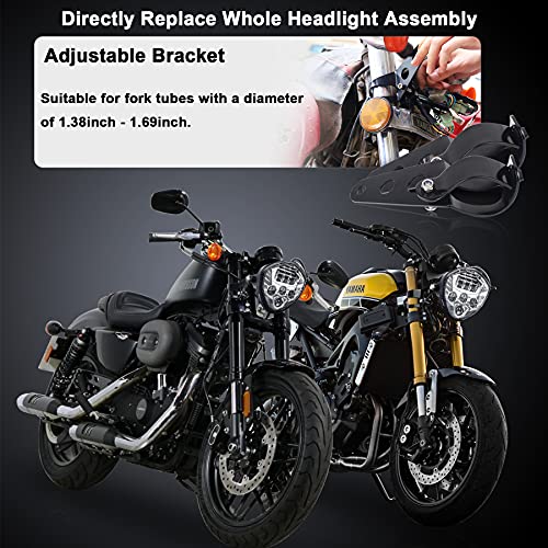 Motorcycle LED Headlight 7inch Hi Lo Beam White&Red DRL with Universal Motorcycle Mounts Bracket Compatible with Harley Honda Kawasaki Suzuki Yamaha