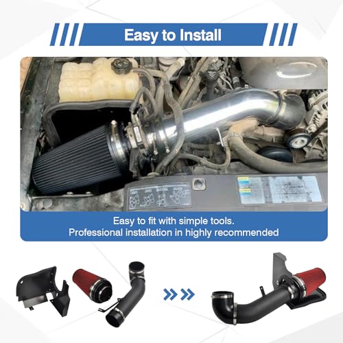 4" Cold Air Intake System + Heat Shield Compatible with GMC/Chevy - color: Black & Red