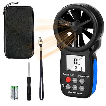 HoldPeak Handheld Anemometer Barometer, Weather Meter for Wind Speed, Temperature, Humidity, Dew Point, Altitude, Barometric Pressure, Wind Chill Measuring, Digital Wind Guage 866B-WM - color: 866B-WM (1 PC)