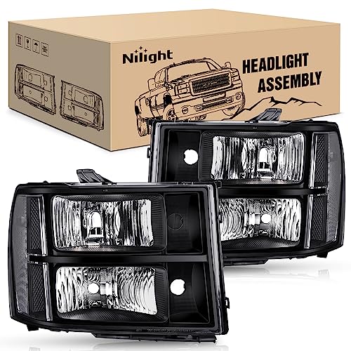 Nilight Headlight Assembly Compatible for 2007 2008-2013 GMC Sierra 1500 2008-2014 GMC Sierra 2500 HD 3500 HD, Black Housing Clear Corner Clear Lens, Headlights Assembly Replacement - color: Black Housing + Clear Reflector