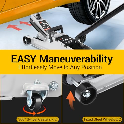 Nilight 2.5 Ton Floor Jack, Low Profile Hydraulic Trolley Car Jack with 360° Swivel Lifting Arm, Heavy Duty Steel Service Jack, Lifting Range 3.35" to 15.15" - color: Single Pump, size: 2.5 Ton