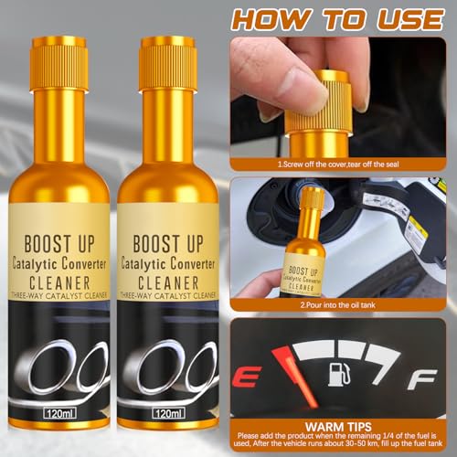 Timeno 3Pcs Catalytic Converter Cleaner, Boost Up Catalytic Convertor Cleaner, Pipe Carbon Removal Cleaner Treatment Additive Oil, Fuel System Treatment Oil Additive for Gas and Diesel Car