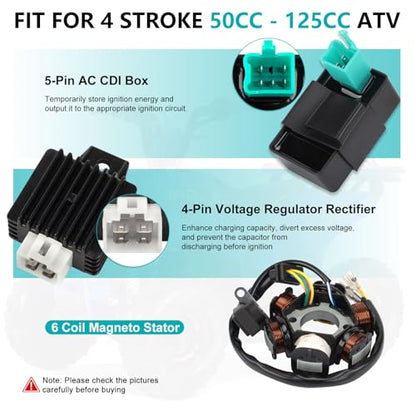 Complete Wiring Harness Kit for Tao tao 50cc 70cc 90cc 110cc 125cc ATV Quad Electric 4 Wheeler Stroke Parts Go Kart with 6-Pole Stator CDI Spark Plug Relay