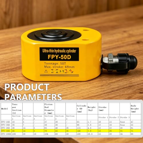 Jooptoolwook 50T Multi-Section Low Profile Hydraulic Ram Jack, 2.59" Stroke Portable Mini Hydraulic Lifting Cylinder for Machinery, Bridge & Construction Industry - size: 50T