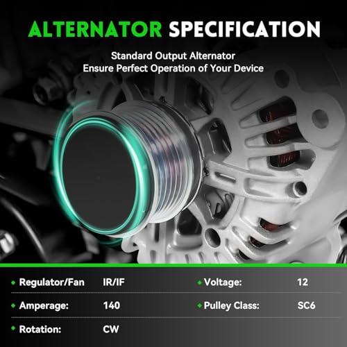 11134N Alternator Replacement for Jetta 2006-2014 2.0L/2011-2015 2.0L/2005-2006 1.9L, Passat 2006-2008 2.0L, GTI 2006-2008, Golf 2010-2014 2.0L, 12V 140Amp 6-Groove Pulley - size: 11134N