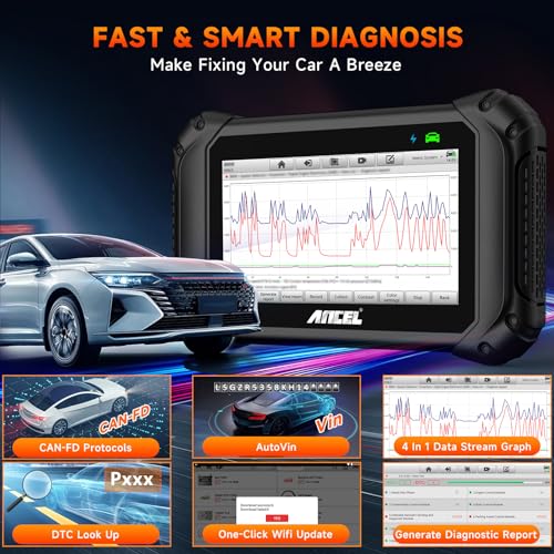 ANCEL Bluetooth OBD2 Scanner for Home Mechanic, Bidirectional Scan Tool, All-Systems Diagnostic ECU Code Reader, ABS Reset, Injector Coding, Live Data, Oil Reset, for Most Vehicles, WiFi - color: black