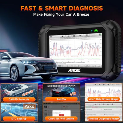ANCEL Bluetooth OBD2 Scanner for Home Mechanic, Bidirectional Scan Tool, All-Systems Diagnostic ECU Code Reader, ABS Reset, Injector Coding, Live Data, Oil Reset, for Most Vehicles, WiFi - color: black