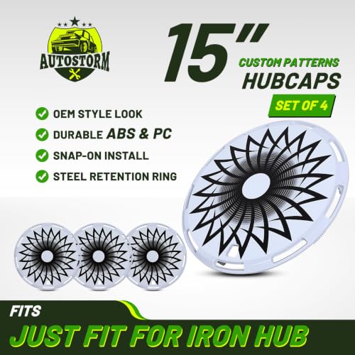 15" Universal Full-Size Hubcaps, 15 Inch Steel Wheels-White-Flower Bloom - color: White-Flower Bloom, size: 15 Inch