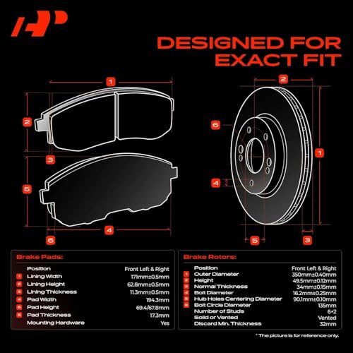 A-Premium 13.78 inch (350mm) Front Vented Brake Rotors and Ceramic Pads Kit - style: 2010-2020