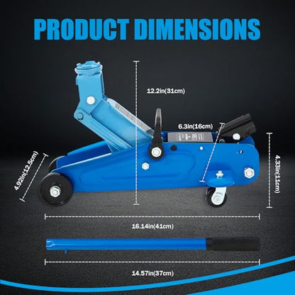 1.5 Ton Floor Jack Low Profile, Heavy-Duty Steel Racing with Single Piston Lift Pump, Lifting Range 5" ~ 12.2"（Blue）
