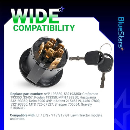 BlueStars 532193350 193350 Ignition Switch 2 Keys 4 Position 7 Terminals - size: 193350 - 7 Terminals