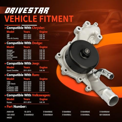 AW6169 Engine Water Pump Kit for Dodge Charger Challenger - size: AW6169