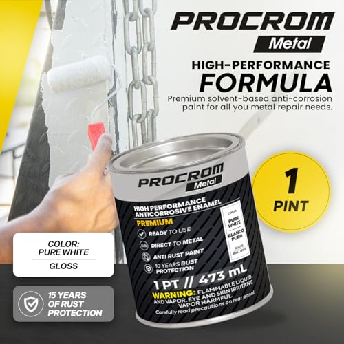 Premium Metal Paint – Gloss Pure White, Pint | Direct-to-Metal, Professional Finish, Anti-Rust Protection, Fast-Drying Indoor & Outdoor Coating - color: Pure White - Gloss, size: 16 Fl Oz (Pack of 1)