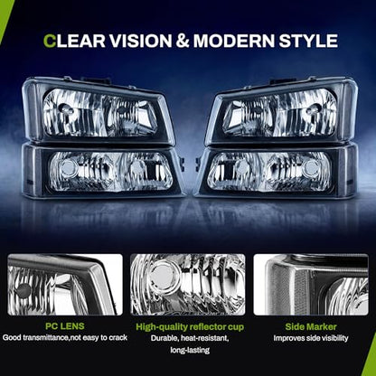 AUTOSAVER88 Headlight Compatible with Chevy Silverado 2003-2006 Black - color: Clear Lens Black Housing Clear Reflector