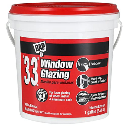 DAP '33' Window Glazing, White, 1 Gal (7079812019) - size: Gallon