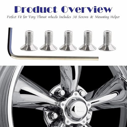 30-Pack 970076 Wheel Center Cap Screws with Allen Wrench, Fit for American Racing Torq Thrust Wheels, Fuel, Advan Racing