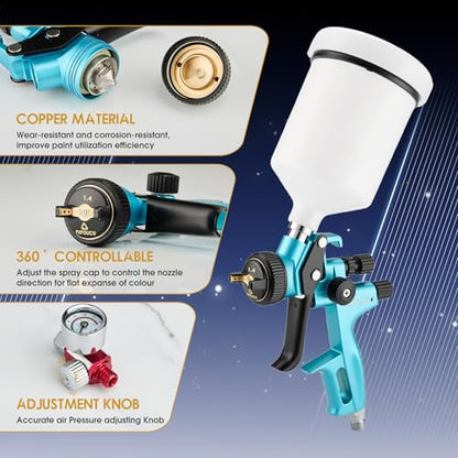HVLP Air Spray Gun Kit 1.4mm, Professional Automotive Paint Sprayer - color: Cyan, size: 1.4mm