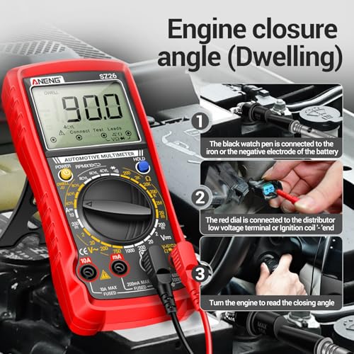 ANENG SZ26 Digital Multimeter, Engine Analyzer, 500-10000 RPM Tachometer - color: Red